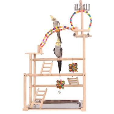 Imagem de Parquinho de animais de estimação, papagaios, pássaros, parquinho, suporte para brincar de pássaros, poleiro de madeira, academia, cercadinho colorido, balanços, brinquedos de mastigar com copos de
