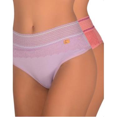 Imagem de Kit 2 Calcinha Microfibra Tanga Cintura Alta Lingerie Cós Renda Frente