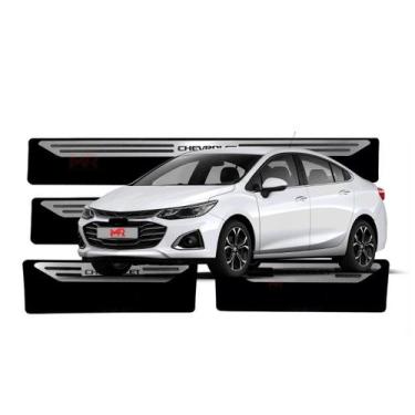 Imagem de Soleira Proteção Porta Aço Inox + Adesivo Poroso Gm Cruze - MR