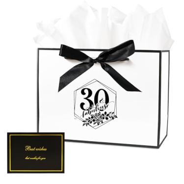 Imagem de Bolsa de presente grande de 30 anos, com cartão e papel de seda para homens e mulheres, sacos de presente personalizados de 33 cm, sacos de presente de aniversário de 30 anos para decorações de
