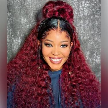 Imagem de Peruca HIRIREMY Deep Wave BOB 18" Ombre 99J Burgundy Human Hair
