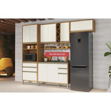 Imagem de Cozinha Completa Tempranillo 5 Peças (2Aéreos+1Balcão+1TorreQuente+1Complemento) C5P79 Amendoa/Off White - Ronipa