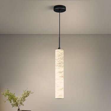 Imagem de LMQNINE Luminárias Pendentes De Alabastro Natural Para Ilha Cozinha, Lustre Longo Mármore Branco, Teto Pretas Modernas, Quarto, Sala Jantar, Mesa E Corredor (Pacote Com 1 Unidade)