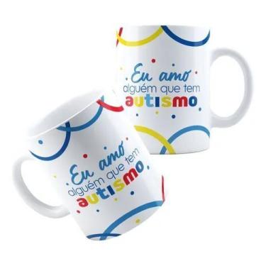 Imagem de Xícara Caneca Personalizada  Porcelana Eu amo alguém q tem Autismo Abr