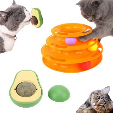 Imagem de 2 Brinquedo Interativo para Gatos Torre de Bolinhas + Abacate Com Bola Catnip Erva Gato Natural