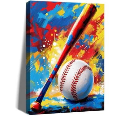 Imagem de Frimeeme Arte de parede em tela de beisebol grafite, arte de parede de beisebol, esportes para meninos, quarto, sala de estar, dormitório, 30,5 x 40,6 cm emoldurado