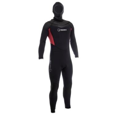 Imagem de Fun Dive Roupa de Mergulho Neoflex, Conjunto 2 Peças, Preto, Neoprene 4-way Stretch, 7mm Peito/Costas, 5mm Extremidades, Semi-Seco, com Colete 3mm (Preto/Vermelho, Pequeno)