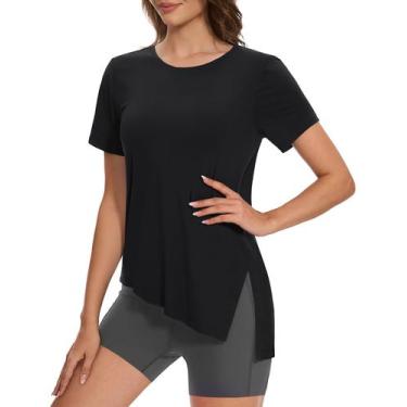 Imagem de Camiseta de ginástica feminina MAGCOMSEN, modelagem a seco, preta S