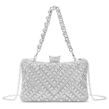 Imagem de RNIEGA Bolsas clutch para mulheres, bolsa de noite com corrente destacável feminina brilhante bolsa de mão de festa de casamento, Y - prata