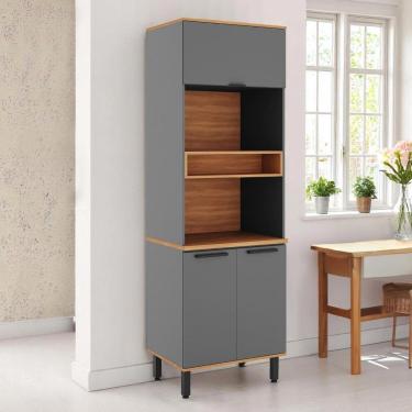 Imagem de Paneleiro de Cozinha Castanha 700MM P/ Micro 3Portas C/ Vidro Cinza/Freijó