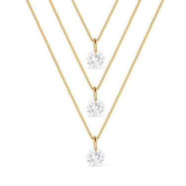 Imagem de Colar Dourado Triplo 3 Pontos de Luz em Zircônia - D&P Lumière Joias, 
