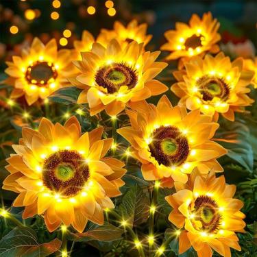 Imagem de Luzes solares de jardim NESSTU, pacote com 3 unidades, LED de girassol