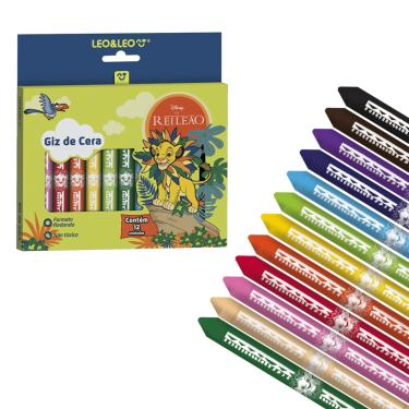 Imagem de GIZ DE CERA INFANTIL REI LEAO CAIXA COM 12 CORES - LEO&LEO
