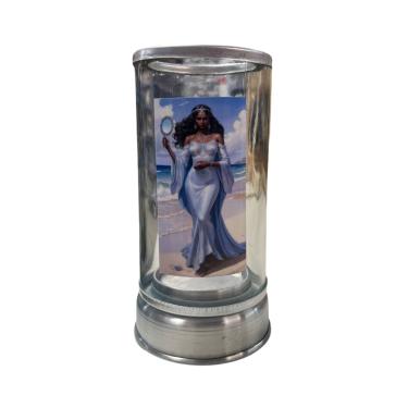 Imagem de Suporte Vela 7 dias Realista Iemanjá 18 cm Vidro e Alumínio