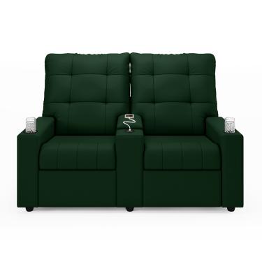 Imagem de Poltrona Reclinável Para Cinema Parma 2 Lugares Baú USB Veludo Verde FH1 - D'Rossi