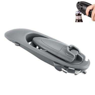 Imagem de PLAYTHROUGH Abridor de latas multifuncional, abridor de garrafas manual de aço inoxidável 8 em 1, economiza esforço (cinza)