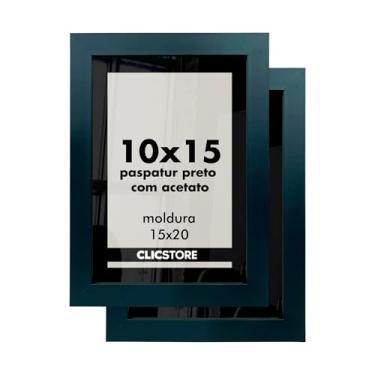 Imagem de Kit 2 Molduras Preto 10x15cm Acetato Paspatur Quadro Porta Retrato Foto Fotografia Parede Madeira Cabeceira Quarto Sala
