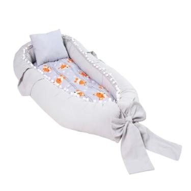 Imagem de Ninho Redutor de Berço Para Bebê com Travesseiro Menina Menino (Raposa Cinza)