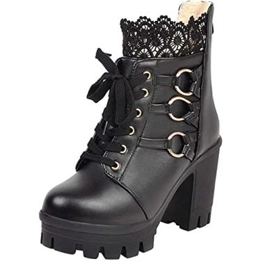 Imagem de Botas de trabalho femininas sapatos de festa coloridos botas de salto alto femininas de renda, Preto, 10.5