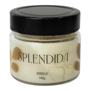 Imagem de Splendida Vela Aromática de Baunilha, 140g, Vidro com Tampa Preta, Blend de Ceras Vegetais, Com um Aroma Doce e Envolvente, Desperta Memórias Tranquilas Trazendo Bem Estar