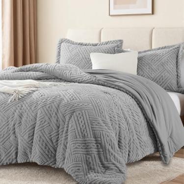Imagem de Homelike Moment Conjunto de edredom fofo King Size - Conjunto de 3 peças com edredom cinza e quente para cama king size de inverno
