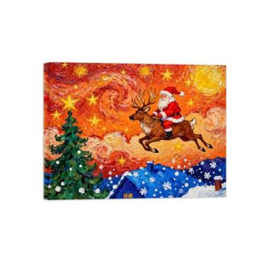 Imagem de Pinturas em tela Natal-Quadros Decoração de Parede-Veados voando céu-Inverno Paisagens Impressões para Sala de Estar 60x80cm Tela Embrulhada
