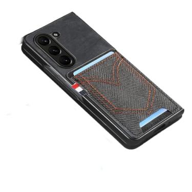 Imagem de para Samsung Z Fold 5 Card Pocket Capa de couro vintage para Samsung Galaxy Z Fold 5 5G Fold5 Zfold5 Capa protetora para celular, preta, para Samsung Z Fold 5