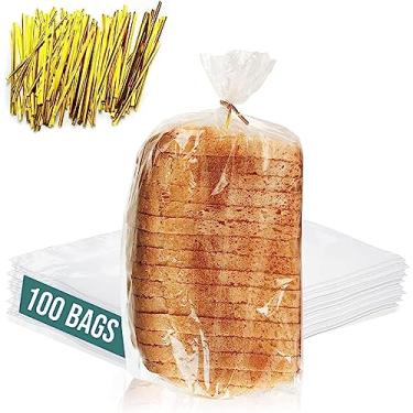 Imagem de Sacos de pão de plástico reutilizáveis para pão caseiro - pacote com 100 sacos transparentes com laços para uma preservação e armazenamento herméticos e livres de umidade - Proprietários de padaria de