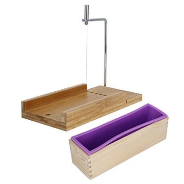 Imagem de Molde de sabonete artesanal faça você mesmo, molde para fazer pão de vela, conjunto de cortador de molde para fazer sabonete, suprimentos de fabricação de cozinha, madeira de bambu + silicone para fazer velas de bolo gelado (sem tampa), dispensador de sabonete/dispensador de sabão