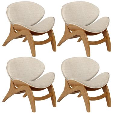 Imagem de Kit 4 Poltronas Decorativa Orgânica Sala Living Kadosh L02 Linho Palha - Lyam Decor