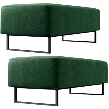 Imagem de Kit 02 Puffs Decorativo Sala de Estar Bali W01 Base Ferro 120x50 cm Facto Verde Musgo - Lyam Decor