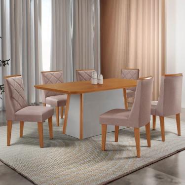 Imagem de Mesa De Jantar Diane 180cm Tampo Mdf Lam 6 Cadeiras Isadora Moderna Linho Capuccino Naturale Off White