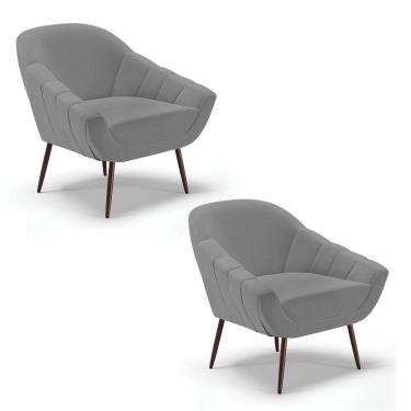 Imagem de Kit 02 Poltronas Linho Grafite A26 Pés Palito Ferro