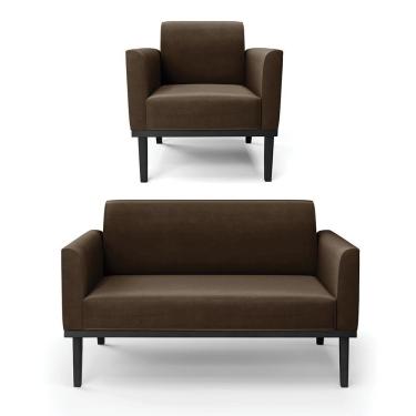 Imagem de Sofá Namoradeira Com Poltrona Base De Madeira Fixa Preto Marisa Suede D03 - D'Rossi Marrom