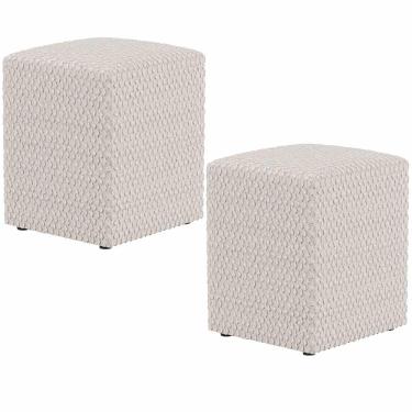 Imagem de Kit 02 Puffs Quadrado Decorativo L02 Bouclê Cru - Lyam Decor