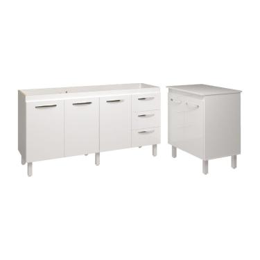 Imagem de Cozinha Balcão Armário Gabinete De Pia 150 Cm Deise E Balcão Jane Para Microondas Ou Forno Elétrico Branco