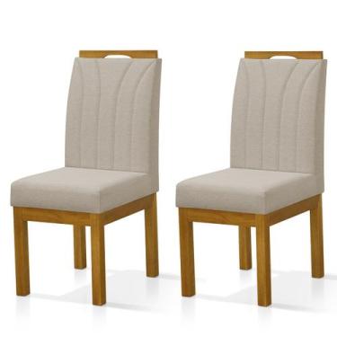 Imagem de Conjunto 2 Cadeiras De Jantar Linho Esfodada Pés e Estrutura em Madeir