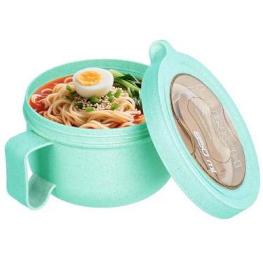 Imagem de OZY Conjunto de tigelas de micro-ondas com tampas e alças, caneca de macarrão ramen para macarrão instantâneo, aveia, salada, sopa, cereal, ideal para casa, escritório, dormitório (1 verde)