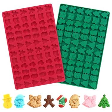 Imagem de 2 peças de moldes de silicone de Natal, árvore de Natal, meia de Natal, Papai Noel, homem de gengibre, boneco de neve, moldes de sino antiaderentes de Natal para bolo de Natal DIY, chocolate, doces