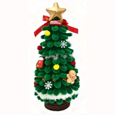 Imagem de CUTENNIOU Árvore de Natal pequena com topo de estrela dourada, mini árvore de Natal verde de 22 cm, limpadores de cachimbos, decorações de Natal artesanais para decoração de Natal em casa, decoração