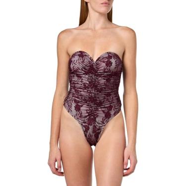 Imagem de Norma Kamali Peça única feminina Slinky Marissa, Renda Plum St/Branco, M