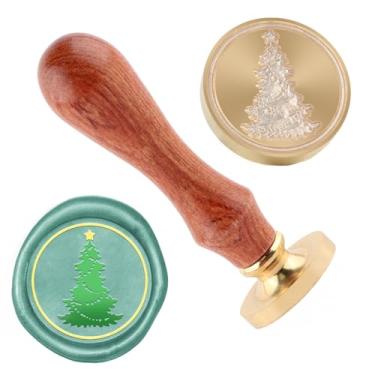 Imagem de Selo de cera de Natal Carimbo de selagem de árvore de Natal latão e uma alça de madeira carimbos cabeça para cartões de natal convites de festa carta envelope cartões de felicitações presentes
