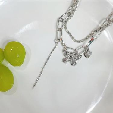 Imagem de Colar de corrente de borboleta empilhada de camada dupla feminina hip hop Tide moletom legal acessórios corrente de estrangulamento design