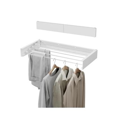 Imagem de JOOM Estante de secagem de roupa dobrável, prateleira de secagem de roupas montada na parede, rack de secagem retrátil, 80 cm de largura, 5 hastes de alumínio, capacidade de 27 kg (branco 80 cm)