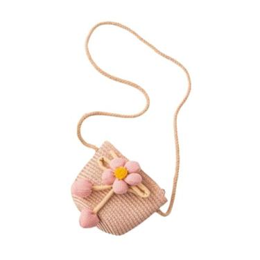 Imagem de Bolsa de ombro verão praia flor artesanal palha fofa rosa
