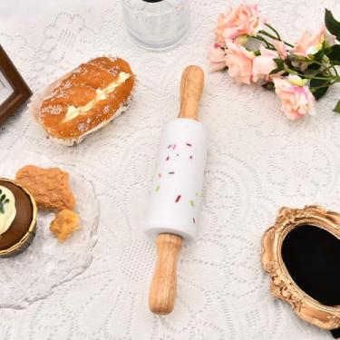 Imagem de Rolo de massa pequena para cozinha, mini rolo de massa de silicone antiaderente para filha, filho, cozinhar pão, pizza, bolo, brincar, massa, rolo com alças de madeira, 26 cm