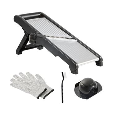 Imagem de Restaurantware Fatiador Mandoline 40 x 13 x 16 cm ajustável com luvas resistentes ao corte, escova de limpeza, lâmina de aço inoxidável, utensílio de cozinha para fatiar legumes e frutas