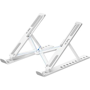 Imagem de Suporte Portátil Ajustável para Notebook, 6 Níveis de Altura, Material ABS e Alumínio, Dobrável 26,5x2x6cm, Design Antiderrapante com Base de Silicone, Compatível com Notebooks e Tablets