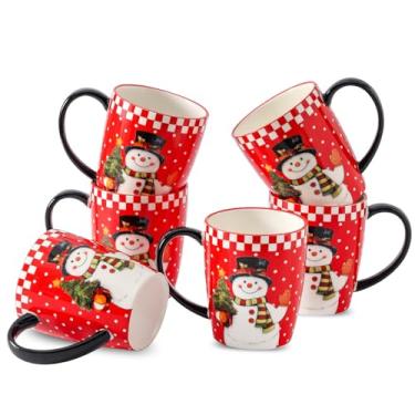 Imagem de HASENSE Conjunto de 6 canecas de café, xícaras de café de cerâmica com alça, xícara grande de latte de Natal para chá, cacau quente, leite, caneca elegante para presente de Natal, lavável na