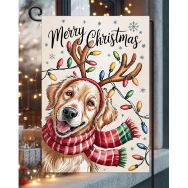 Imagem de Bandeira de jardim para cães Golden Retriever de Natal 30,5 x 45,7 cm vertical dupla face externa, Feliz Natal, inverno, férias, quintal, gramado, bandeira decorativa ao ar livre